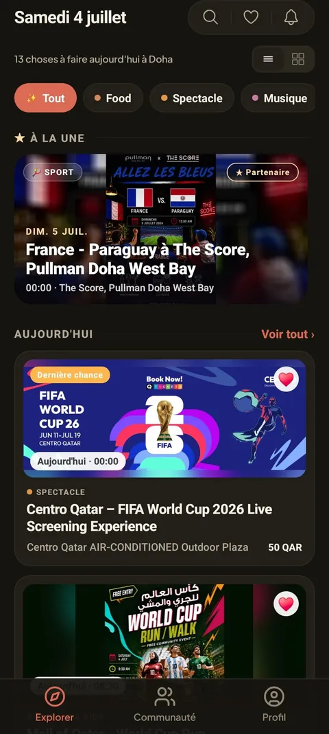 L’app MyDoha : le fil des événements du jour à Doha, en français